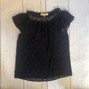 Ann Taylor Loft navy blue ruffle blouse, small